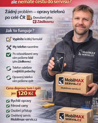 📱 Potřebujete opravit telefon, ale nemáte cestu do servisu? 🔧 Mobilmax-servis.cz opravuje telefony z celé ČR 📦 Odeslání z...